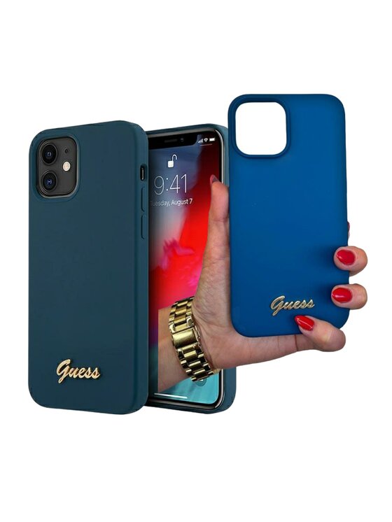 Guess Guess Etui na telefon Metal Logo Script Niebieski