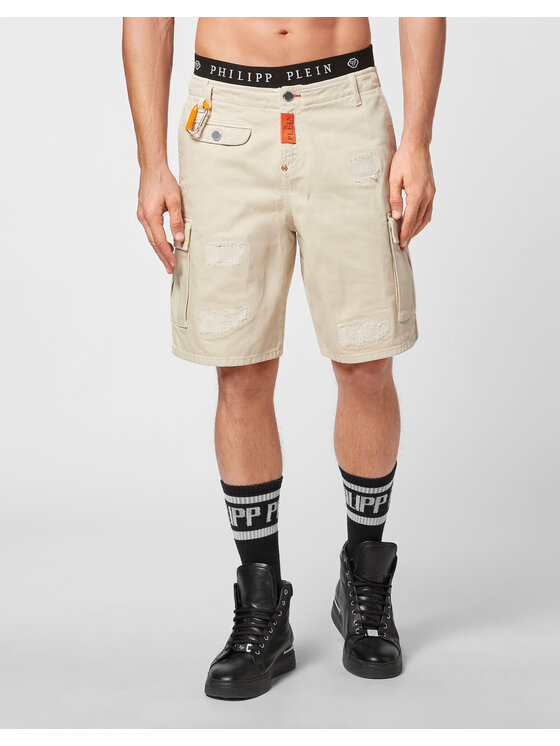 PHILIPP PLEIN PHILIPP PLEIN Szorty jeansowe 5179 Beżowy Regular Fit