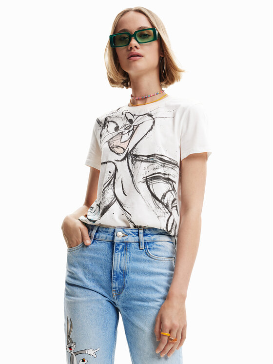 Desigual Desigual T-Shirt LOONEY TUNES Bugs Carrot 23SWTKBT Λευκό Regular Fit