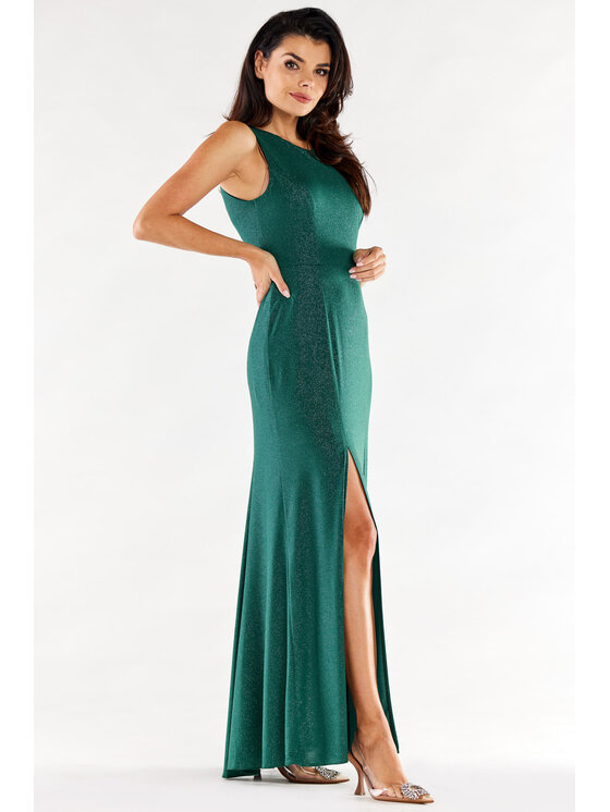 Awama Awama Sukienka wieczorowa A549 Zielony Basic Fit