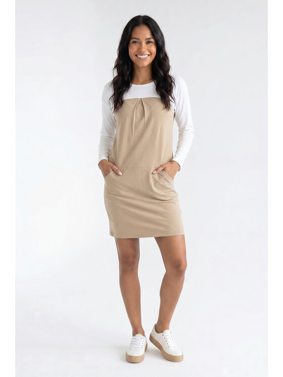 FIGL FIGL Každodenní šaty M1359 Béžová Straight Fit