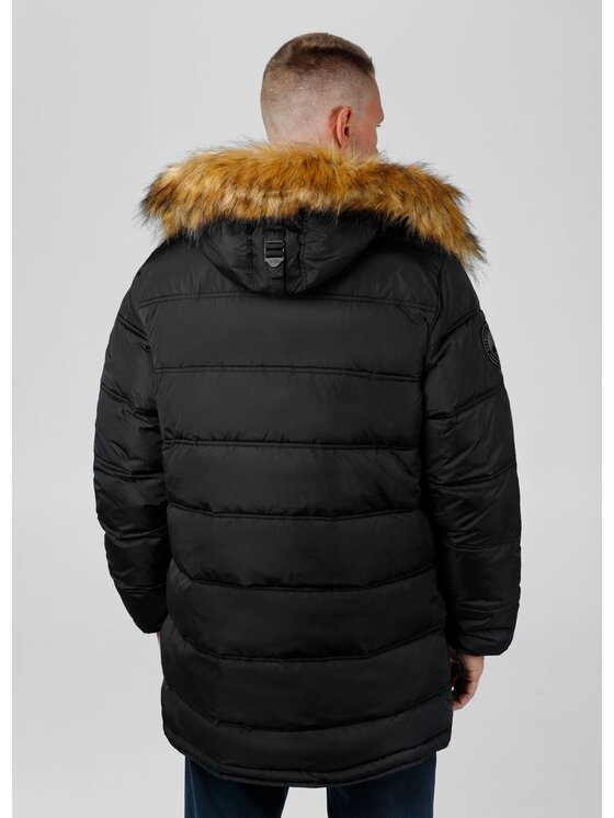 PITBULL PITBULL Kurtka zimowa Kurtka zimowa parka męska z kapturem Kingston XS Czarny Regular Fit