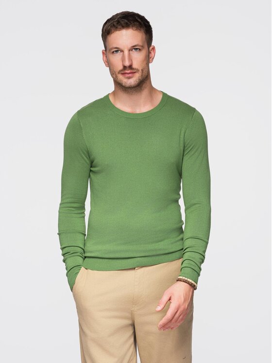 Ombre Ombre Sweter OM-SWBS-0106 Zielony Regular Fit