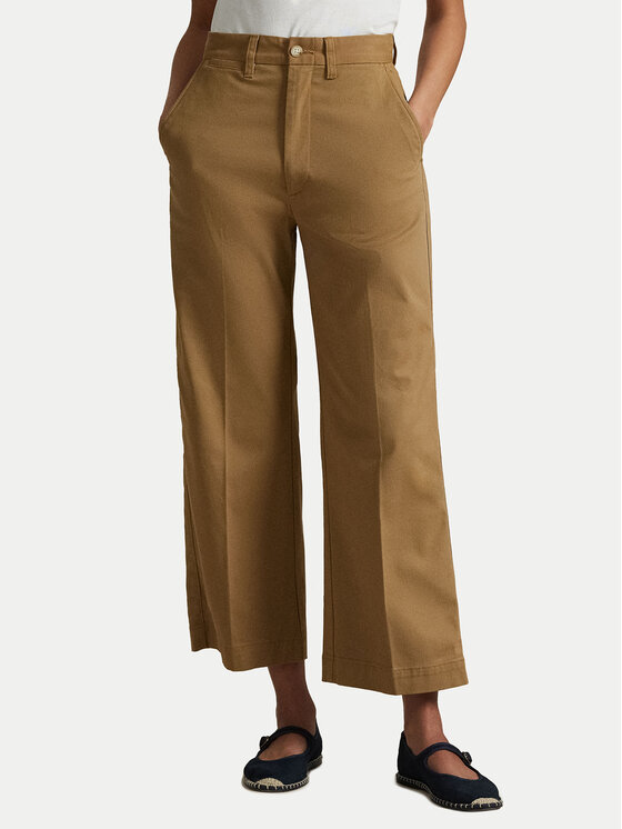 Polo Ralph Lauren Bavlnené nohavice 211873988001 Béžová Wide Leg
