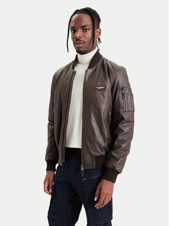 Aeronautica Militare Aeronautica Militare Geacă de piele 262PN0966UPL00328 Maro Regular Fit