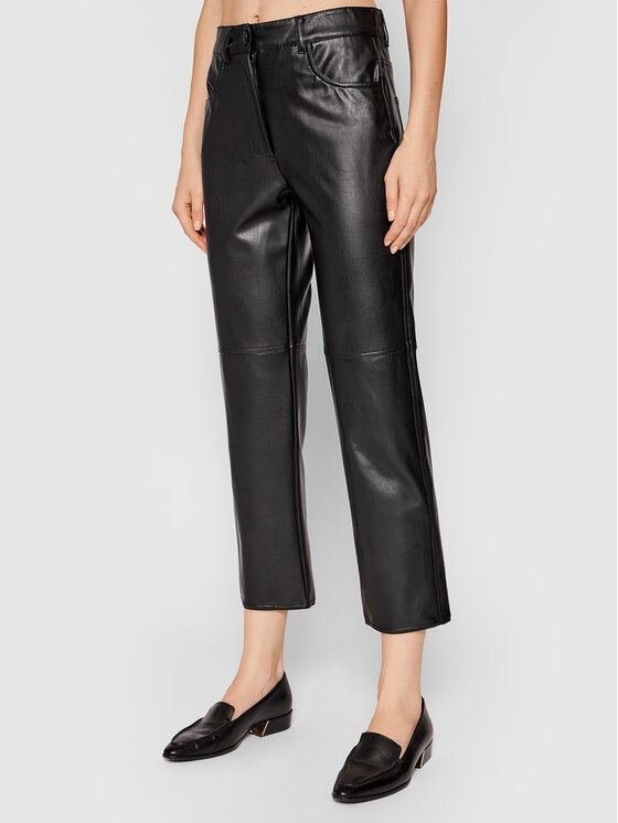 Marella Pantaloni din imitație de piele Valdena 37860218 Negru Regular Fit