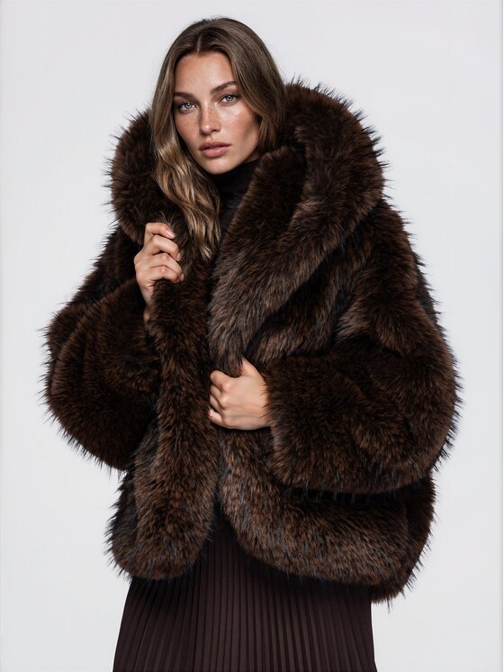 Ombre Ombre Futro OW-FR-E0001 Brązowy Oversize