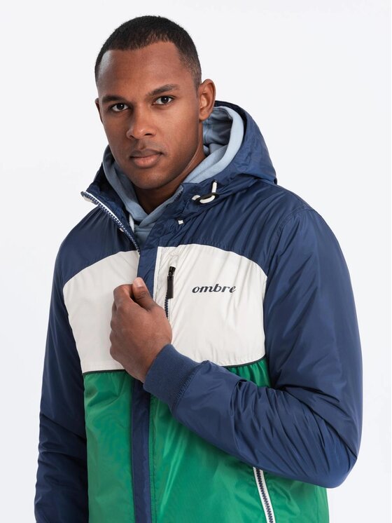 Ombre Ombre Kurtka przejściowa OM-JANP-0194 Zielony Regular Fit