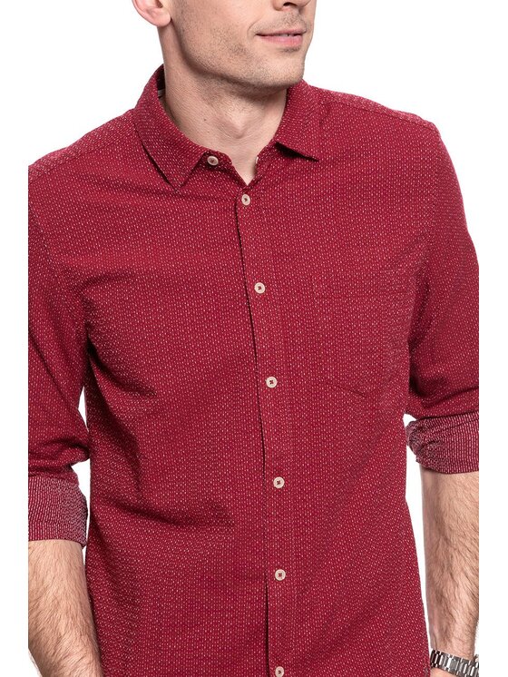 Mustang Mustang Camicia CLEMENS DOBBY Rosso Regular Fit