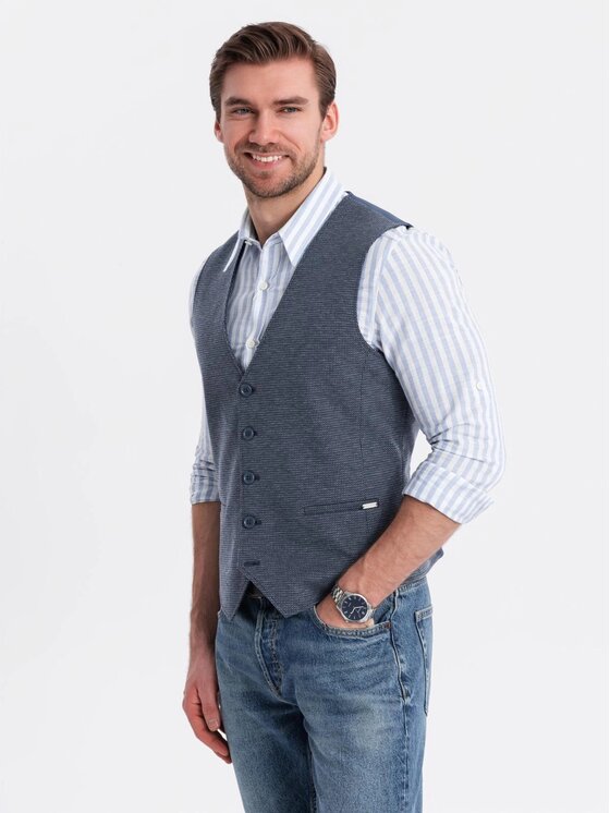 Ombre Ombre Kamizelka garniturowa OM-BLZV-0147 Granatowy Slim Fit