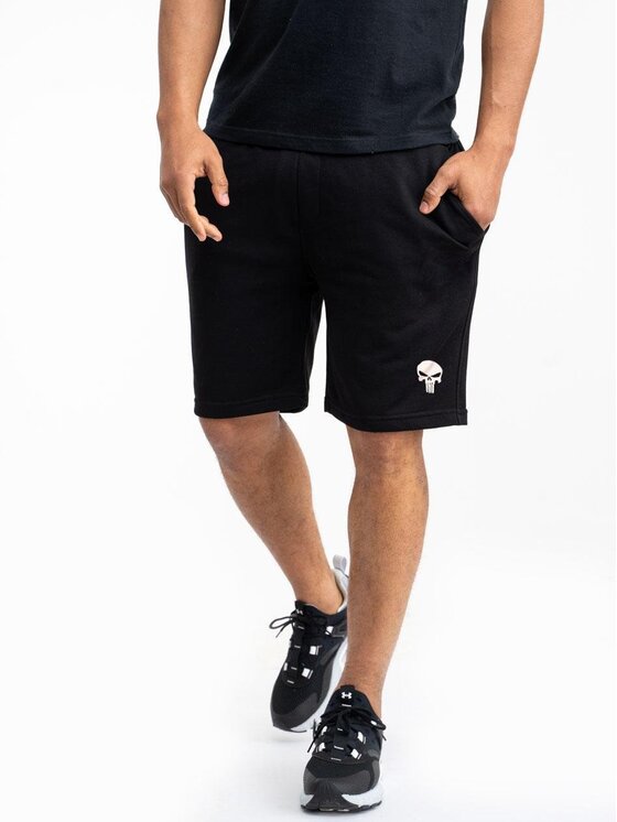 Marvel Marvel Szorty materiałowe Krótkie Spodenki Dresowe Męskie Czarne Marvel Comics Punisher Small Logo 2XL Czarny Regular Fit