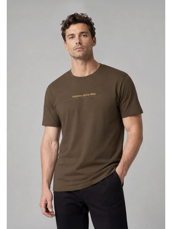 Volcano Volcano T-Shirt T-FIT Brązowy Regular Fit