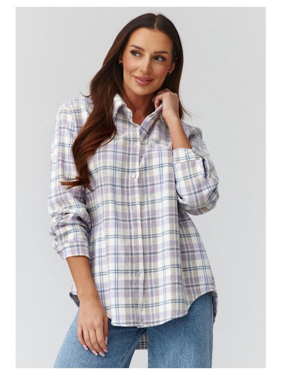 Makadamia Makadamia Koszula C35 Fioletowy Loose Fit