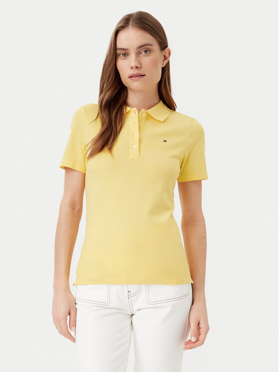 Tommy Hilfiger Damskie Polo, rozmiar S, Żółte, 1985 WW0WW43225