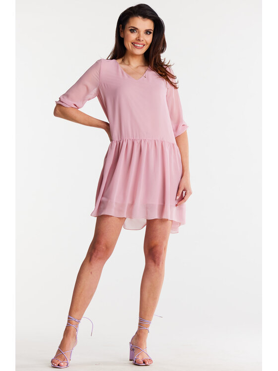Awama Awama Sukienka letnia A514 Różowy Basic Fit