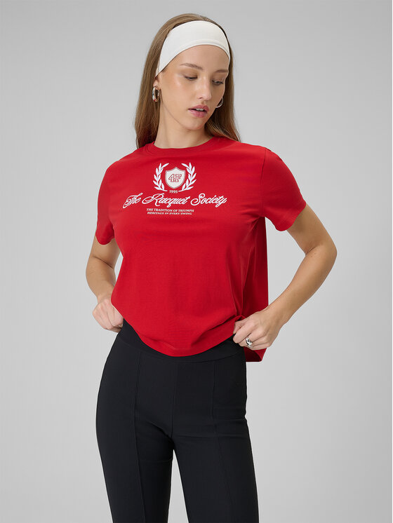 4F 4F T-Shirt SPORTS CLUB Czerwony Boxy Fit