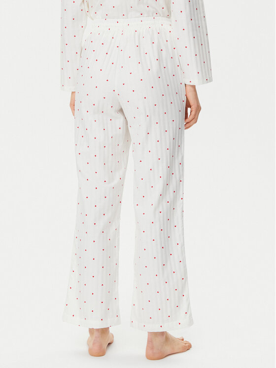 Hunkemöller Hunkemöller Spodnji del pižame Jacquard Hearts 301504 Bela Relaxed Fit