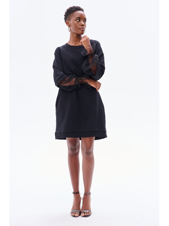 blue shadow blue shadow Sukienka codzienna Puff Czarny Regular Fit