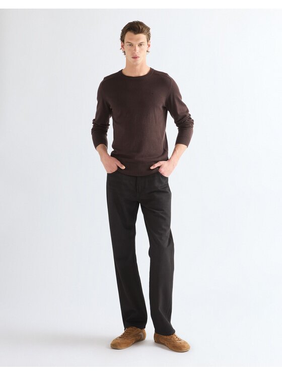 Wrangler Wrangler Sweter CREW NECK KNIT Brązowy Regular Fit