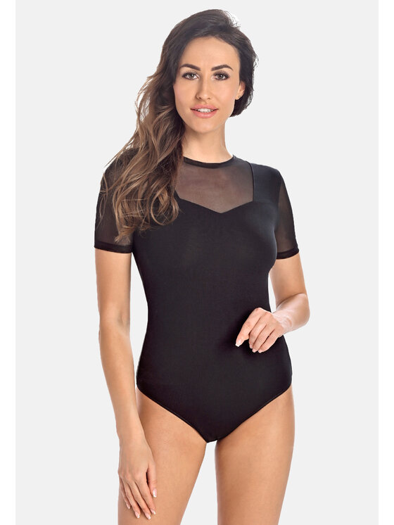 Teyli Teyli Body damskie z siateczką Juliet Czarny Regular Fit