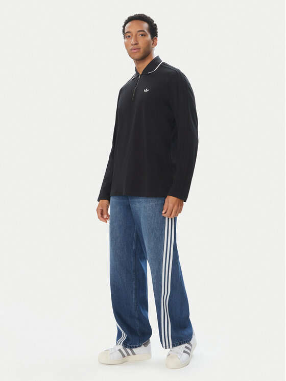adidas adidas Tricou polo 3 Stripes Engineered Rib Long Sleeve Polo KE4133 Negru Regular Fit