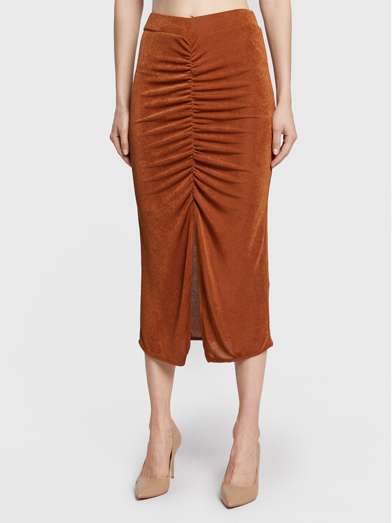Gonna midi Camilla Marrone Slim Fit