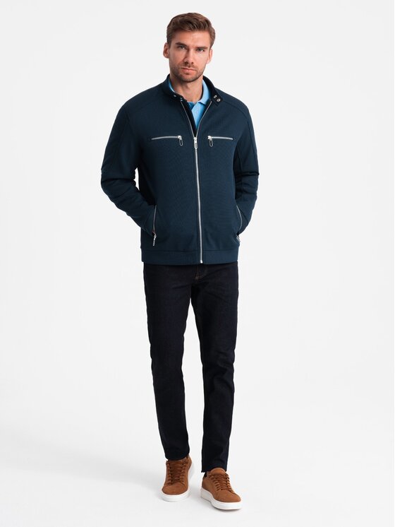 Ombre Ombre Kurtka bomber OM-JALP-0157 Granatowy Regular Fit