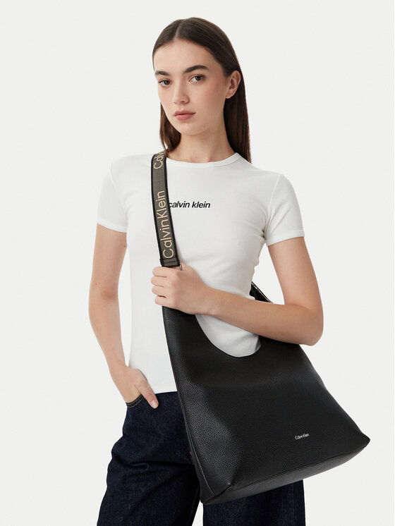 Calvin Klein Geantă Webbing Adj Strap Large Shoulder LV04F3643G Negru