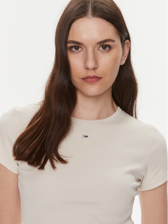 Tommy Jeans Tommy Jeans T-Shirt Essential DW0DW17383 Beżowy Slim Fit