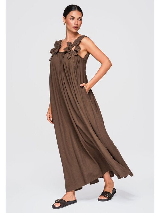Ombre Ombre Sukienka letnia OW-DLR-E0014 Brązowy Loose Fit