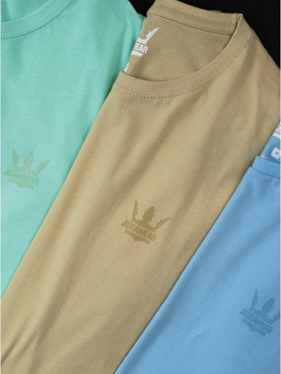 Jigga Wear Jigga Wear Komplet t-shirtów Zestaw 3 T-Shirtów Męskich Beżowa / Miętowa / Błękitna Jigga Wear Tonal Crown XXL Beżowy Regular Fit