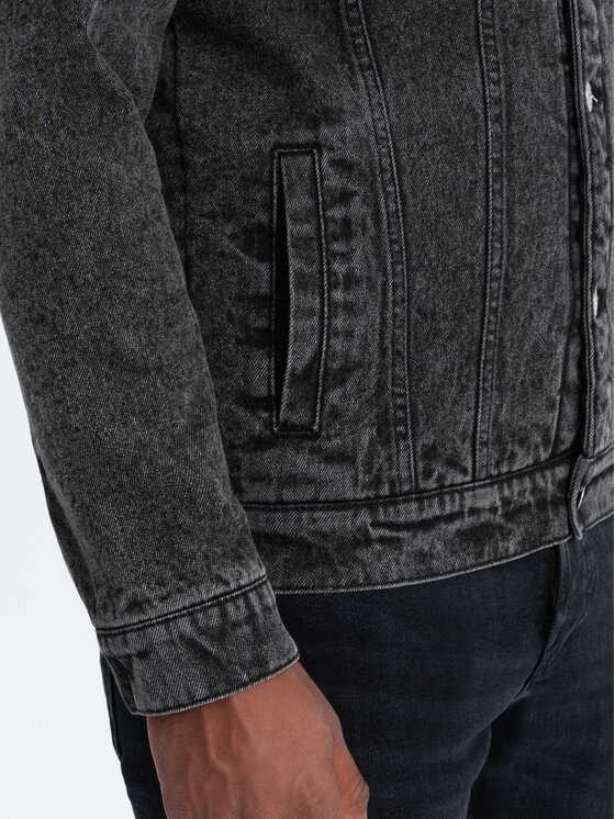 Ombre Ombre Kurtka jeansowa OM-JADJ-0125 Czarny Regular Fit