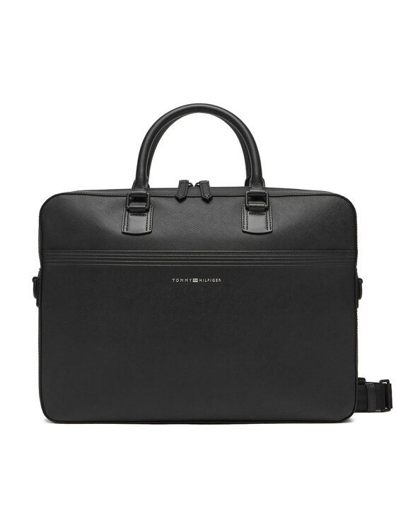 Tommy Hilfiger Taška na laptop Th Business Leather Comp Bag AM0AM13214 Čierna