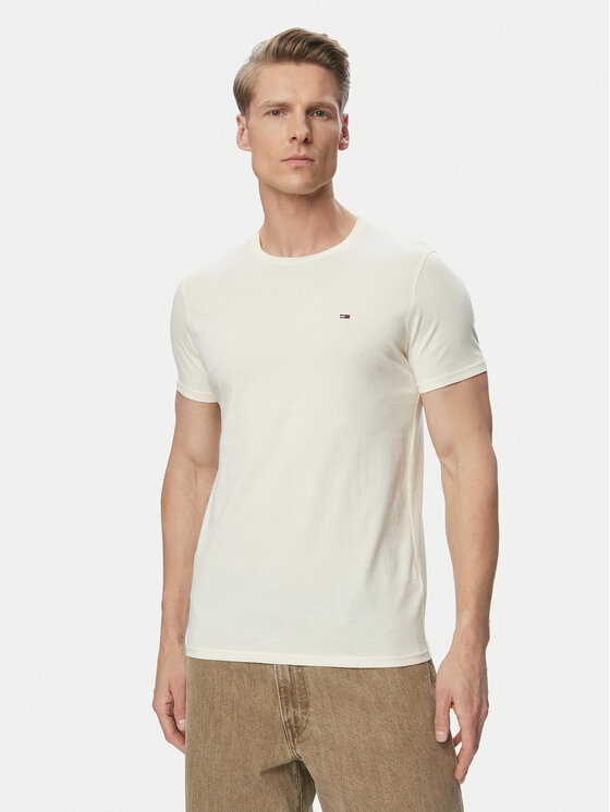 Tommy Jeans Tricou DM0DM04411 Crem Slim Fit