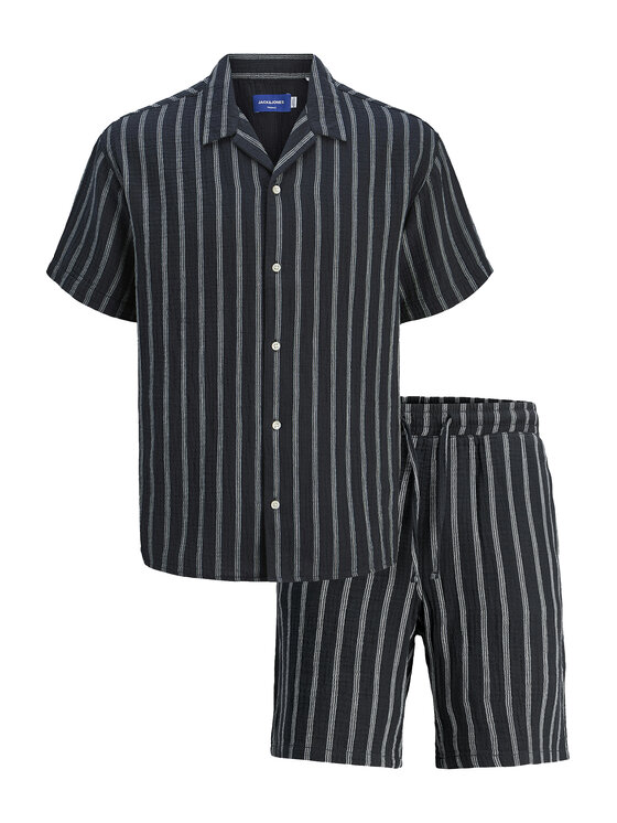Jack & Jones Jack & Jones Set cămașă și șorturi din material textil Easter 12281255 Bleumarin Relaxed Fit