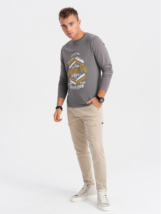 Ombre Ombre S dlouhým rukávem OM-LSPT-0117 Šedá Regular Fit