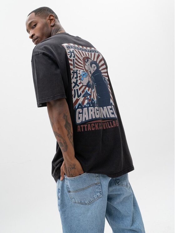 Smerfy Smerfy T-Shirt Gargamel luźna Acid Wash 117238 Szary Oversize