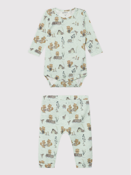 NAME IT Комплект боди и панталон 13205867 Зелен Regular Fit