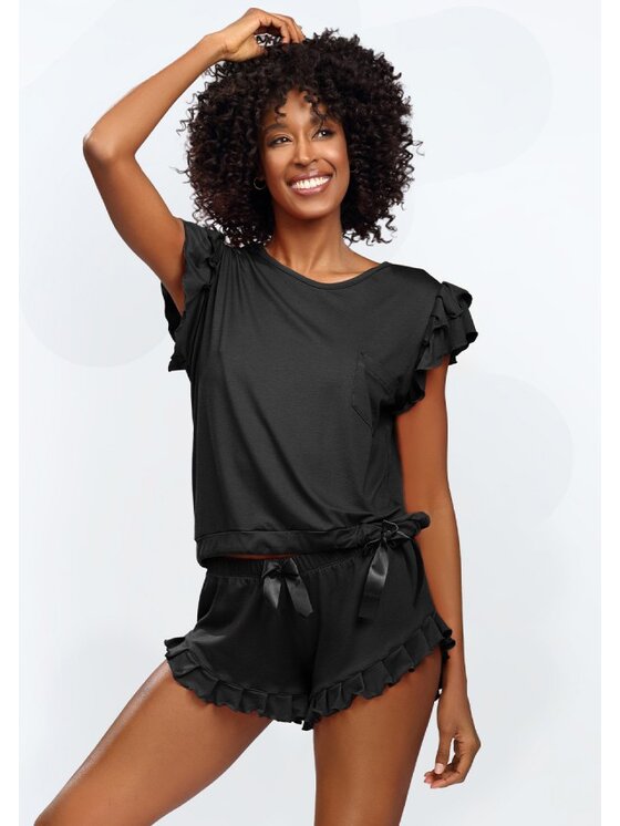 DKaren Lingerie DKaren Lingerie Piżama Lulu Czarny Classic Fit