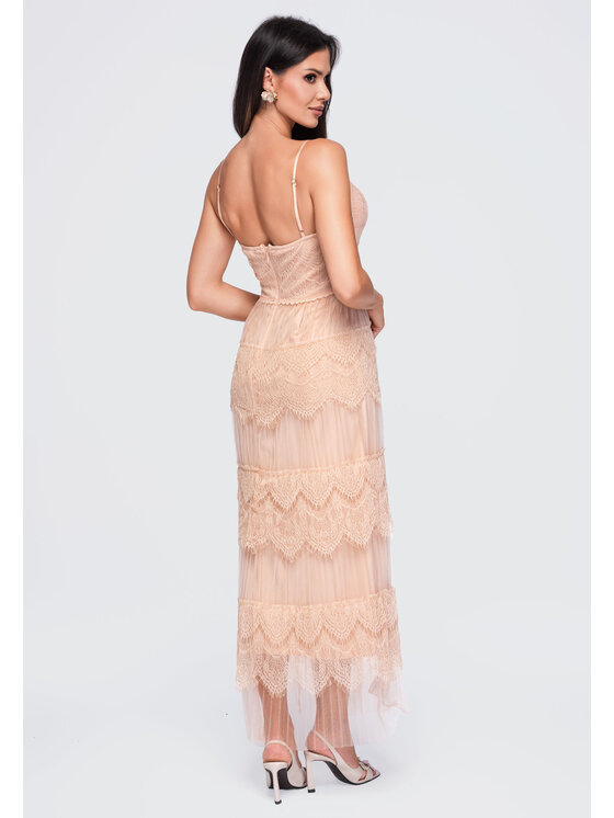 Ombre Ombre Sukienka wieczorowa LA-OM-DLR425 Beżowy Slim Fit