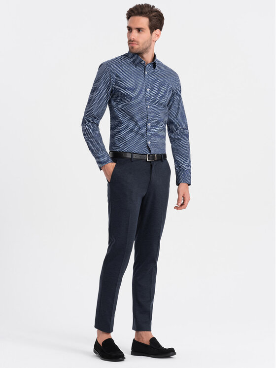 Ombre Ombre Košile OM-SHCS-0140 Tmavomodrá Slim Fit