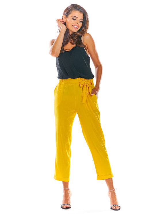 Awama Awama Spodnie damskie A303 Żółty Basic Fit