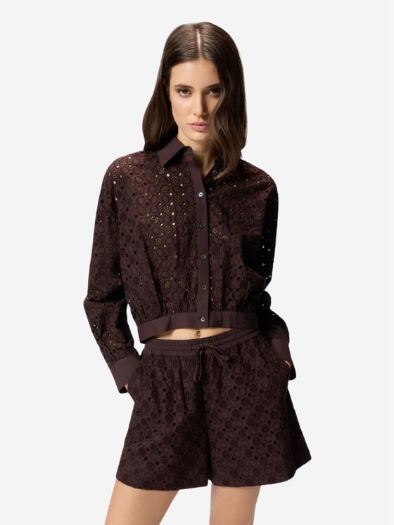PINKO PINKO Košeľa CHARITA CAMICIA POPELINE RICAM Hnedá Regular Fit
