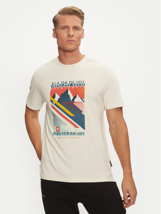 Napapijri Tričko S-Portalet Ss NP0A4I3E Écru Relaxed Fit