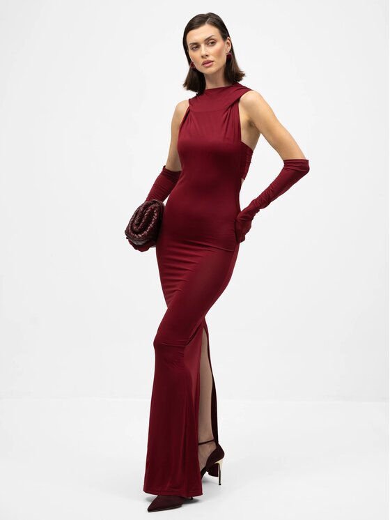 MANDRAGORA MANDRAGORA Sukienka wieczorowa Lana Bordowy Slim Fit