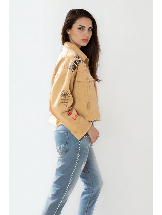 MATSOUR'I MATSOUR'I Kurtka jeansowa Enjoy Beżowy Easy Fit