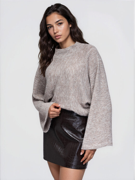 Ombre Ombre Sweter OW-SW-E0063 Beżowy Relaxed Fit