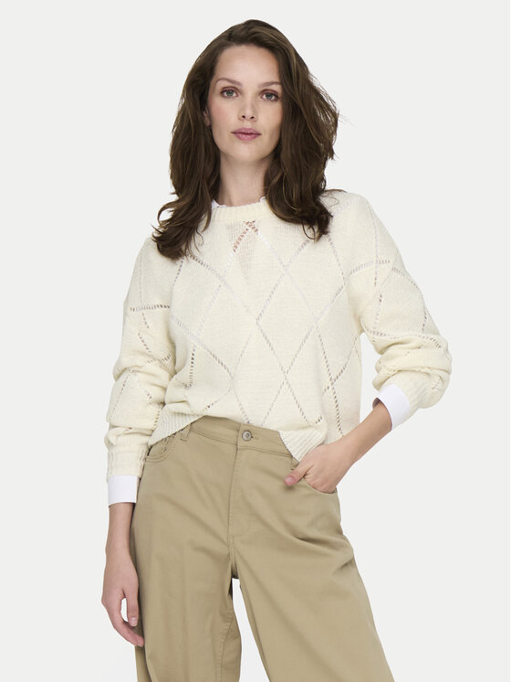 ONLY Pulover Geena 15339575 Écru Relaxed Fit