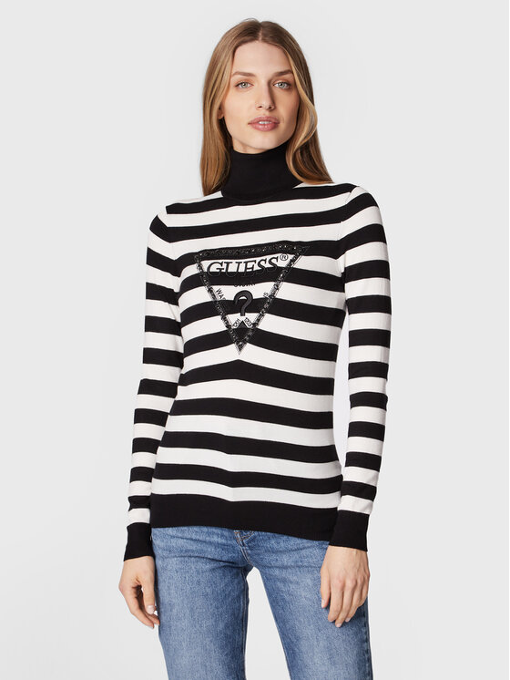Guess Bluză cu gât Noemi W2BR50 Z2NQ2 Negru Slim Fit