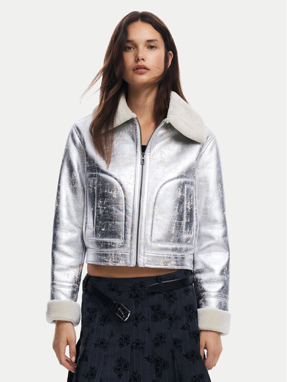 Desigual Desigual Giacca in similpelle Londres 24WWEW32 Argento Regular Fit